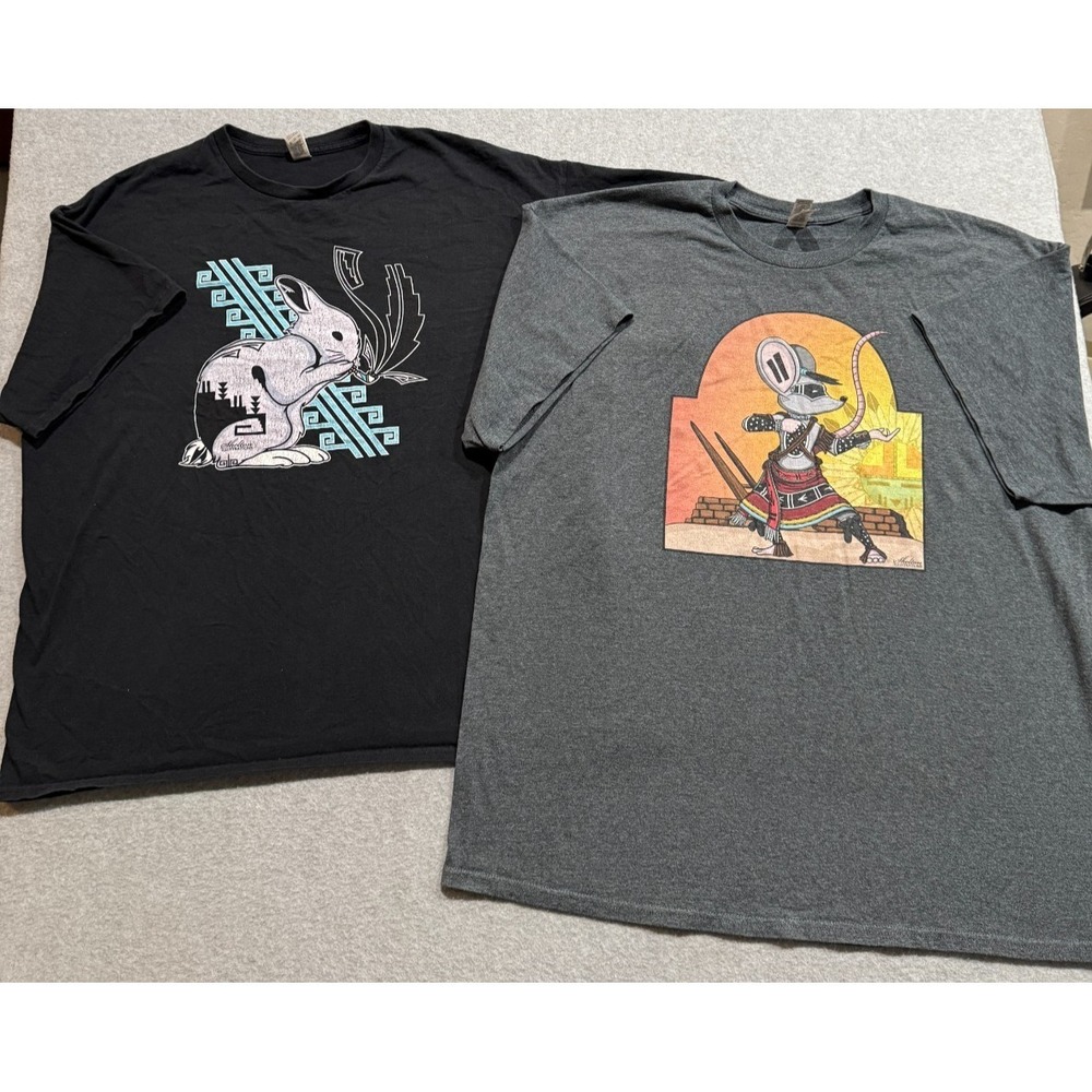 Lot of 2 Shelton Illustrations Native American Graphic T Shirt Rat & Rabbit 2XL